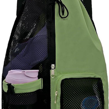Backpack - Sports Bag - Travel Bag - Training Bag - Swimming Bag - 30*15*45cm - Mesh Material - Drawstring Design - Side Storage Space - Unisex - Suitable for fitness, swimming, traveling, dancing, camping（Vegetable）.