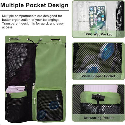 Backpack - Sports Bag - Travel Bag - Training Bag - Swimming Bag - 30*15*45cm - Mesh Material - Drawstring Design - Side Storage Space - Unisex - Suitable for fitness, swimming, traveling, dancing, camping（Vegetable）.