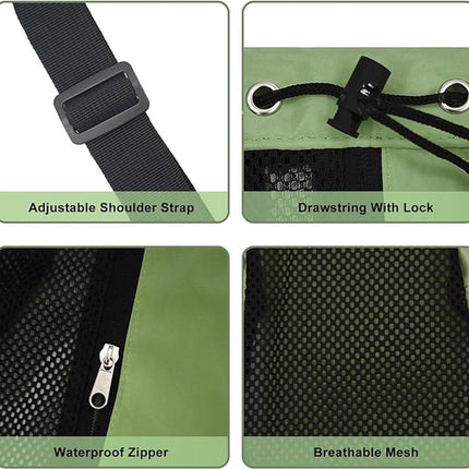 Backpack - Sports Bag - Travel Bag - Training Bag - Swimming Bag - 30*15*45cm - Mesh Material - Drawstring Design - Side Storage Space - Unisex - Suitable for fitness, swimming, traveling, dancing, camping（Vegetable）.