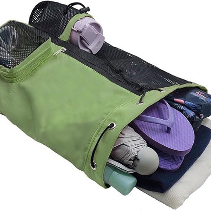 Backpack - Sports Bag - Travel Bag - Training Bag - Swimming Bag - 30*15*45cm - Mesh Material - Drawstring Design - Side Storage Space - Unisex - Suitable for fitness, swimming, traveling, dancing, camping（Vegetable）.