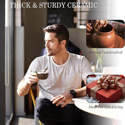 Drinking Cup - With spoon - Ceramic mug - Shape of coconut - Capacity 10oz - Suitable for tea, oatmeal, hot chocolate, etc. - Nice gift mug for home and office.