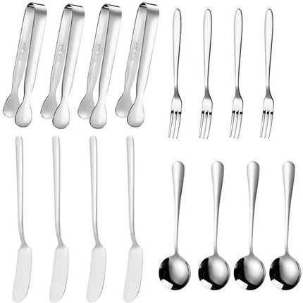 cutlery set - 16-piece set - cheese knife | pastry forks| oval coffee spoons | kitchen tongs & serving tongs.
