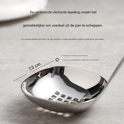 Soup Spoon Set - 2-Piece - Stainless Steel Soup Spoon - Strainer - Hanging Spoon - For Serving Soup - For Serving Porridge - Heat Resistant - Non-Slip - High Temperature Resistant.