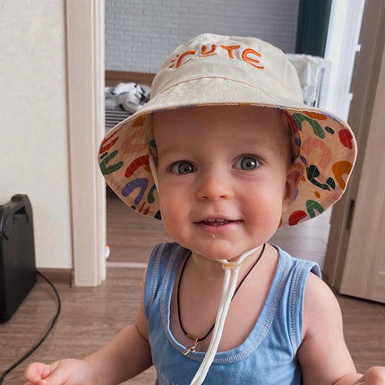 Baby Hat - Reversible Summer Hat - Summer Hat with Embroidered Letters - Size 52.