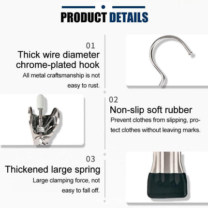 Clothes Pegs - Hangers with Clips - Stainless Steel Trouser Clips with Anti-Slip - Clothes Hooks - Hat Clips - Sock Clips - For Skirts, Trousers & Scarves (Pink, Pack of 10).