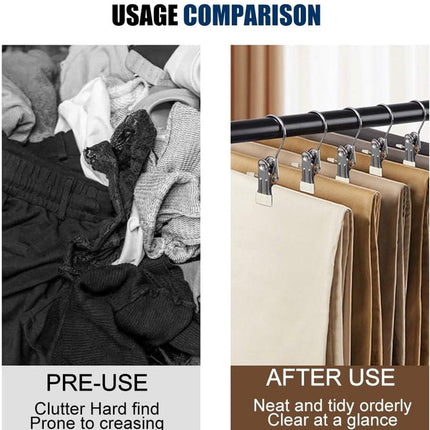 Clothes Pegs - Hangers with Clips - Stainless Steel Trouser Clips with Anti-Slip - Clothes Hooks - Hat Clips - Sock Clips - For Skirts, Trousers & Scarves (Pink, Pack of 10).