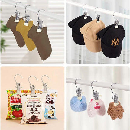 Clothes Pegs - Hangers with Clips - Stainless Steel Trouser Clips with Anti-Slip - Clothes Hooks - Hat Clips - Sock Clips - For Skirts, Trousers & Scarves (Pink, Pack of 10).