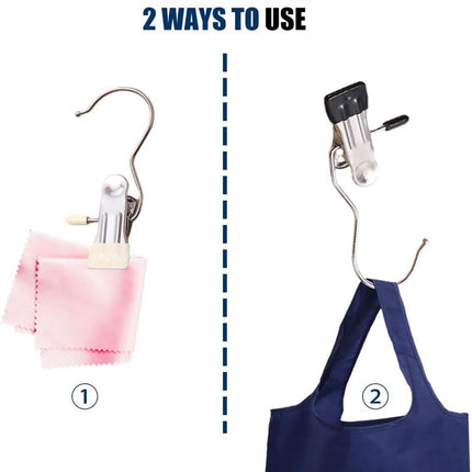 Clothes Pegs - Hangers with Clips - Stainless Steel Trouser Clips with Anti-Slip - Clothes Hooks - Hat Clips - Sock Clips - For Skirts, Trousers & Scarves (Pink, Pack of 10).