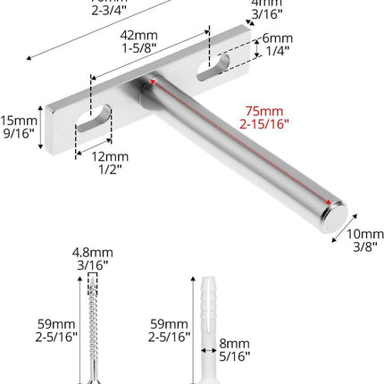 Floating Shelf Brackets - Pack of 4 - Shelf Brackets - 75mm (3 inch) Heavy-Duty Concealed Shelf Brackets - Includes Mounting Screws - For supporting wall display cases and furniture shelves.