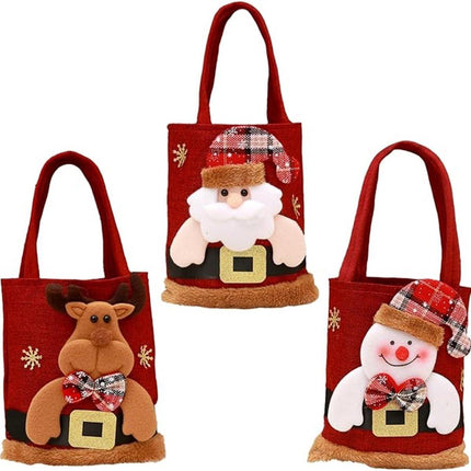 Christmas Gift Bags - Set of 3 - Velvet Material - Candy Bags for Kids - Christmas Apple Bags - Reusable Christmas Gift Bags - Party Bags - 35*20cm.