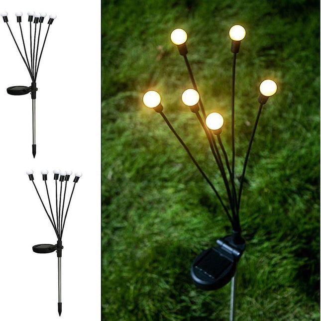 Outdoor Lighting - Solar Garden Lighting - Mood Lamp - LED Solar Garden Lamp - Firefly Shaped - 6 Pots x 2 - Waterproof for Outdoor Use - Suitable for Decorating Patio Paths - Warm Tones.