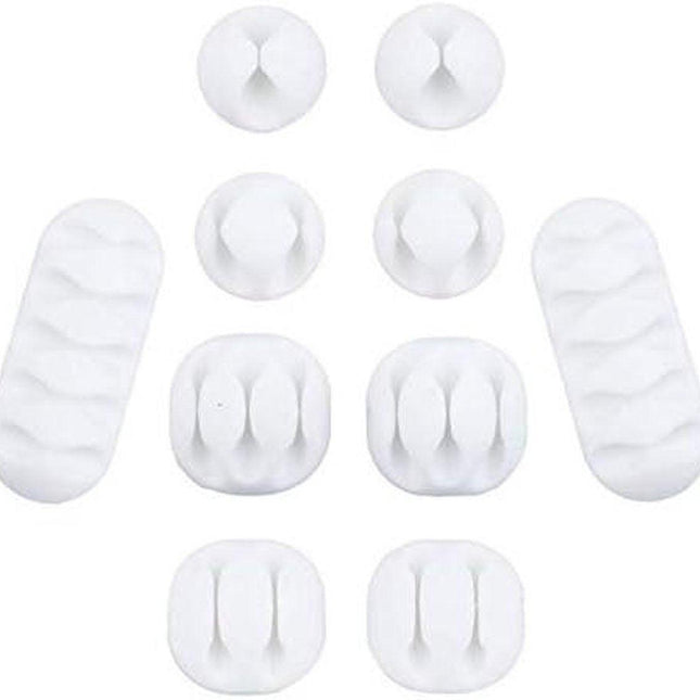 10-Piece Desk Cable Management Set - Multifunctional Cable Clamps - Desk Cable Organizer for TV, PC, Laptop, Home Office - (White).