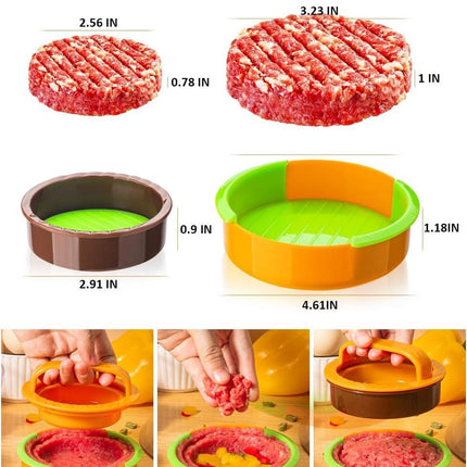 3-in-1 Hamburger and Hamburger Press - Hamburger Mold - Non-stick, durable patty maker for stuffed burgers and sliders - Easy to clean - Orange.