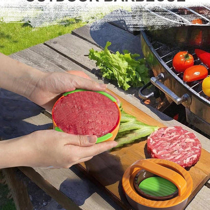 3-in-1 Hamburger and Hamburger Press - Hamburger Mold - Non-stick, durable patty maker for stuffed burgers and sliders - Easy to clean - Orange.