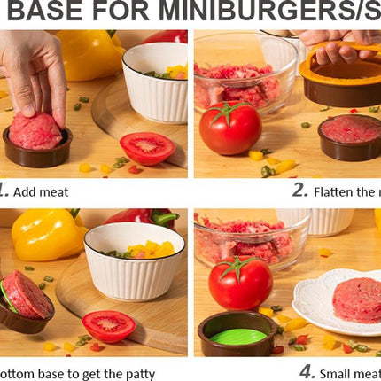 3-in-1 Hamburger and Hamburger Press - Hamburger Mold - Non-stick, durable patty maker for stuffed burgers and sliders - Easy to clean - Orange.
