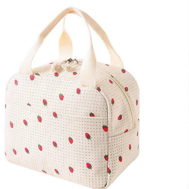 Lunch Bag - Corduroy - Lunch Box for Students/Office Workers - Insulated Bag - Waterproof - Portable Handle - Cute Lunch Bag - Beige.
