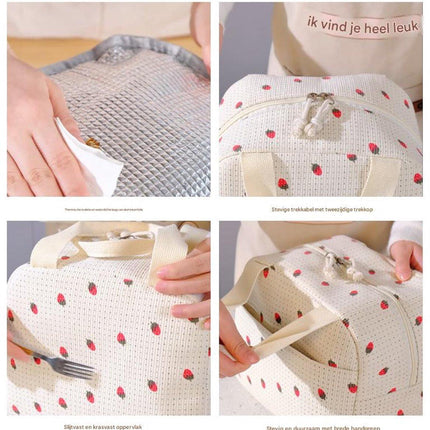 Lunch Bag - Corduroy - Lunch Box for Students/Office Workers - Insulated Bag - Waterproof - Portable Handle - Cute Lunch Bag - Beige.