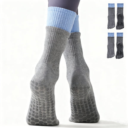 Yoga Socks (2 pairs) - Five Finger Yoga Socks - Non-slip Socks - Toe Socks - Pilates Socks - Suitable for Sports - Fitness - Dance - Gray.