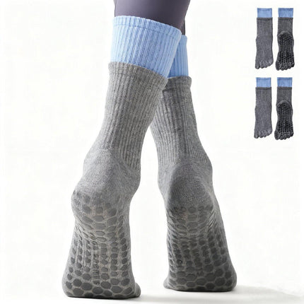 Yoga Socks (2 pairs) - Five Finger Yoga Socks - Non-slip Socks - Toe Socks - Pilates Socks - Suitable for Sports - Fitness - Dance - Gray.