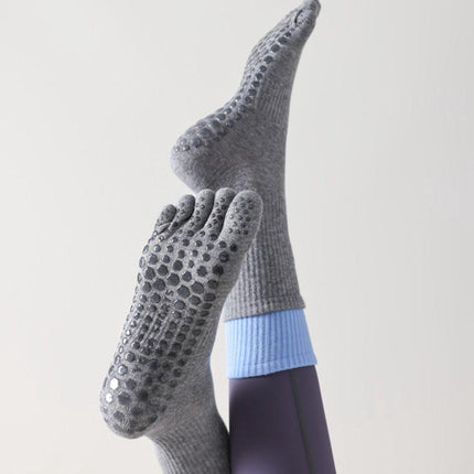 Yoga Socks (2 pairs) - Five Finger Yoga Socks - Non-slip Socks - Toe Socks - Pilates Socks - Suitable for Sports - Fitness - Dance - Gray.