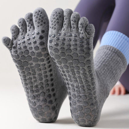 Yoga Socks (2 pairs) - Five Finger Yoga Socks - Non-slip Socks - Toe Socks - Pilates Socks - Suitable for Sports - Fitness - Dance - Gray.