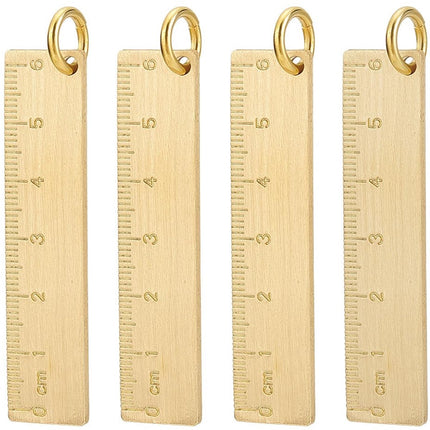 Keychain - Set of 4 - Small metal ruler - Brass gold ruler 6 cm - Decorative key ring - Keychain with bookmark - Accessories.