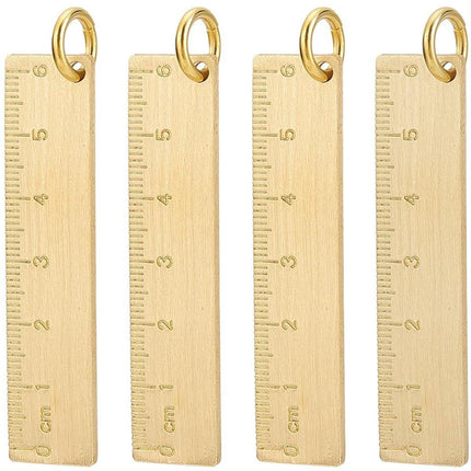 Keychain - Set of 4 - Small metal ruler - Brass gold ruler 6 cm - Decorative key ring - Keychain with bookmark - Accessories.