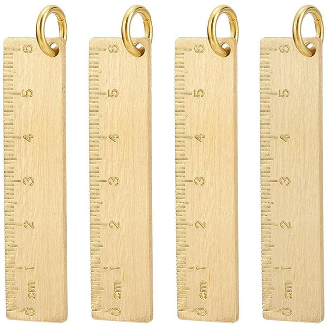Keychain - Set of 4 - Small metal ruler - Brass gold ruler 6 cm - Decorative key ring - Keychain with bookmark - Accessories.