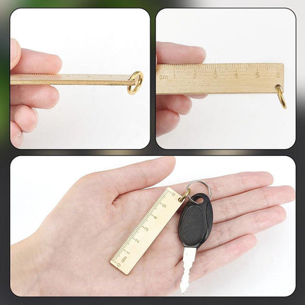 Keychain - Set of 4 - Small metal ruler - Brass gold ruler 6 cm - Decorative key ring - Keychain with bookmark - Accessories.