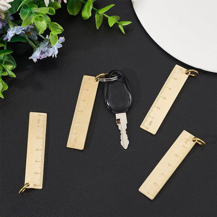 Keychain - Set of 4 - Small metal ruler - Brass gold ruler 6 cm - Decorative key ring - Keychain with bookmark - Accessories.