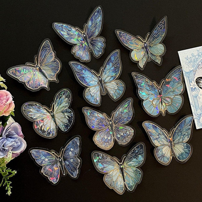 Stickers - Butterfly Wall Stickers - DIY Wall Stickers - Creative Bedroom Supplies - Beautiful 3D Decorations - Interior Decoration - Interior Decoration - Suitable for creating everyday surprises and party decorations (Blue，10 stickers).
