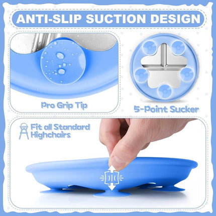 Children's Plate - Stainless Steel - Suction Cup - Shatterproof - Food Safe - 20 cm - Blue/Pink.