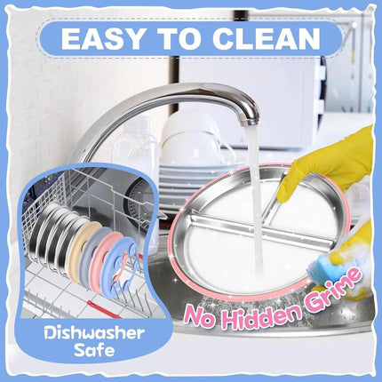 Children's Plate - Stainless Steel - Suction Cup - Shatterproof - Food Safe - 20 cm - Blue/Pink.