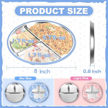 Children's Plate - Stainless Steel - Suction Cup - Shatterproof - Food Safe - 20 cm - Blue/Pink.