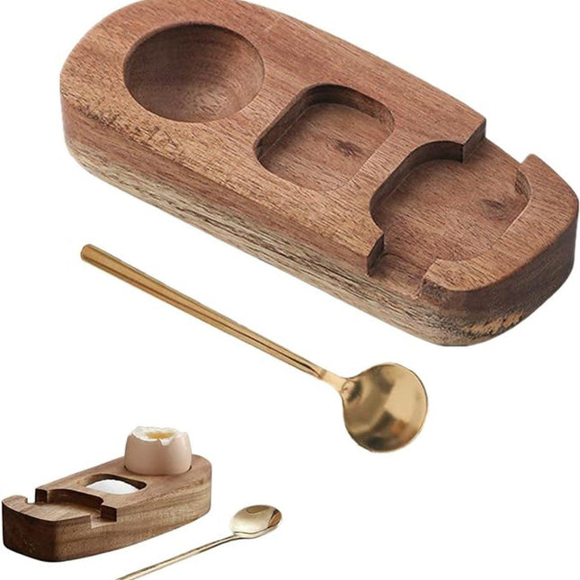 1 set - Wooden egg holder - with spoon - Stylish tray - Sturdy design - Suitable for breakfast, brunch, picnic and everyday use.
