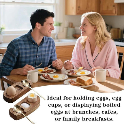 1 set - Wooden egg holder - with spoon - Stylish tray - Sturdy design - Suitable for breakfast, brunch, picnic and everyday use.