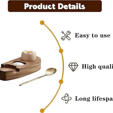 1 set - Wooden egg holder - with spoon - Stylish tray - Sturdy design - Suitable for breakfast, brunch, picnic and everyday use.