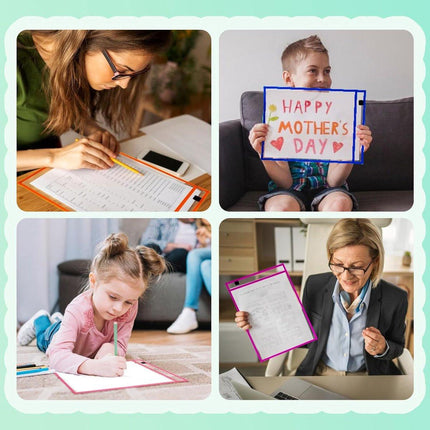 Erasable and Writable Folders - Pack of 20 | Includes 20 water-based whiteboard markers and 2 erasers - Transparent plastic folders/protective covers - Drawing and tracing bags for young children - Erasable and writable - Random colors.