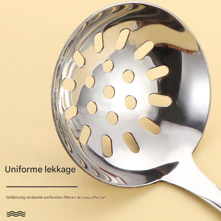 Spoons - 2-Piece Set - Stainless Steel Soup Spoon with Bamboo Handle - Long Handle Soup Spoon - Soup Spoon - Strainer - Strainer Set - Durable and Comfortable Kitchen Utensils.