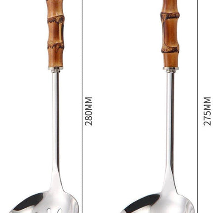 Spoons - 2-Piece Set - Stainless Steel Soup Spoon with Bamboo Handle - Long Handle Soup Spoon - Soup Spoon - Strainer - Strainer Set - Durable and Comfortable Kitchen Utensils.