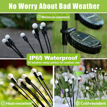 Outdoor Lighting - Solar Garden Lighting - Mood Lamp - LED Solar Garden Lamp - Firefly Shaped - 10 Pots x 2 - Waterproof for Outdoor Use - Suitable for Decorating Patio Paths - Warm Tones.