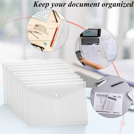 Waterproof folder - Plastic envelope - 12-pack - Transparent A4 letterhead size - with snap closure - Suitable for schools and offices..