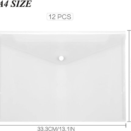 Waterproof folder - Plastic envelope - 12-pack - Transparent A4 letterhead size - with snap closure - Suitable for schools and offices..