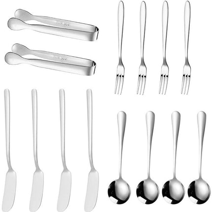 cutlery set - 14-piece set - cheese knife | pastry forks| oval coffee spoons | kitchen tongs & serving tongs.