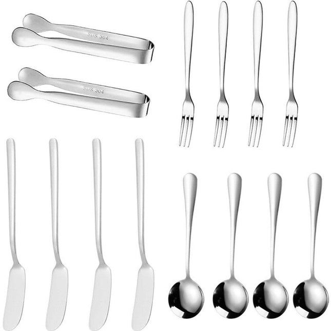 cutlery set - 14-piece set - cheese knife | pastry forks| oval coffee spoons | kitchen tongs & serving tongs.