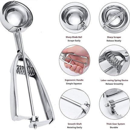 Three-Piece Ice Cream Scoop Set - Cookie Scoop Set - Stainless Steel Ice Cream Scoop with Trigger Mechanism - Large/Medium/Small Cookie Scoops - Baking Cookie Scoop Set.