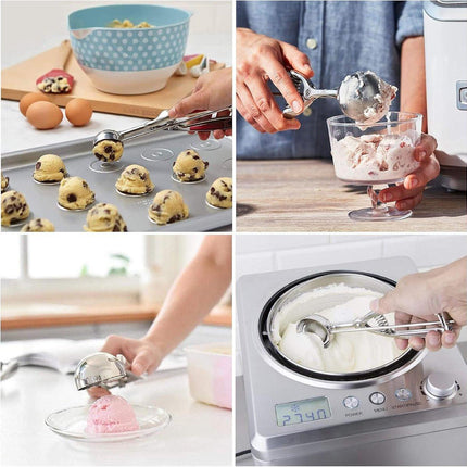 Three-Piece Ice Cream Scoop Set - Cookie Scoop Set - Stainless Steel Ice Cream Scoop with Trigger Mechanism - Large/Medium/Small Cookie Scoops - Baking Cookie Scoop Set.