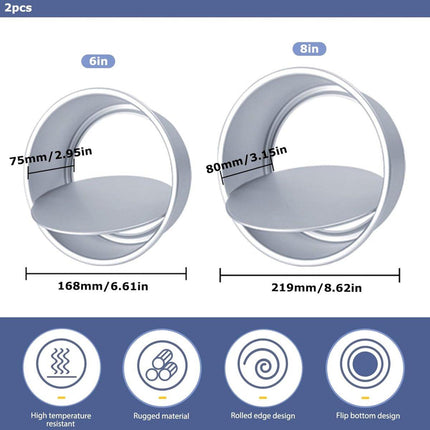 Cake Pans - 2-Piece Set - Round Cake Pans - Non-Stick Baking Pans - Aluminum Baking Pans 15cm and 20cm - Baking Pans with Removable Base - Round Pans - Baking Tools.