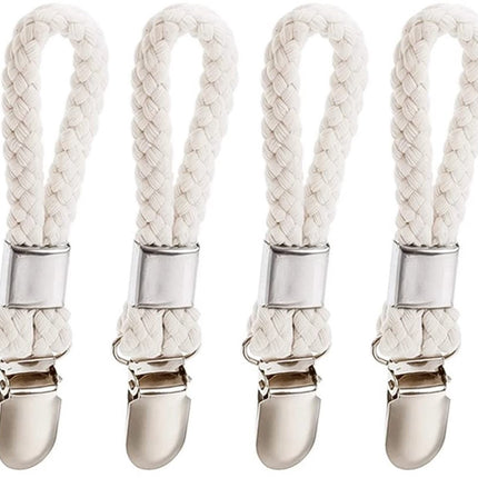 Set of 4 - Woven Cotton Ring, Metal Towel Clips - Hanging Ring and Storage Clips - Suitable for Home, Bedroom and Bathroom - Multifunctional.