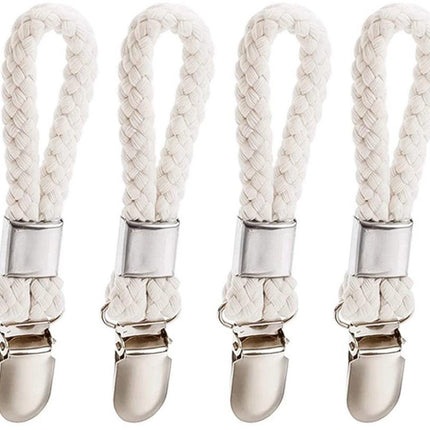 Set of 4 - Woven Cotton Ring, Metal Towel Clips - Hanging Ring and Storage Clips - Suitable for Home, Bedroom and Bathroom - Multifunctional.